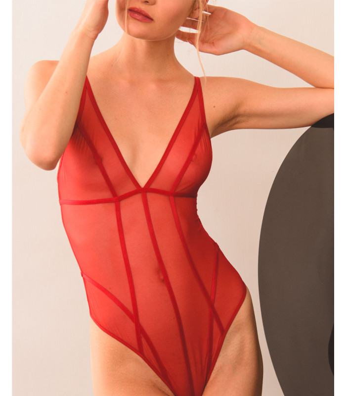 Body decolleté plongeant en tulle transparent - Scandale éco-lingerie