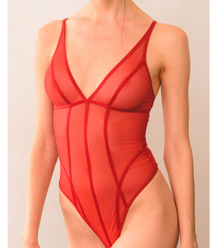 Body decolleté plongeant en tulle transparent - Scandale éco-lingerie